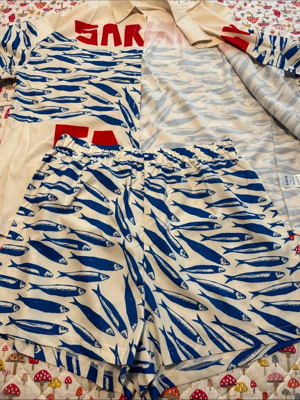SHEIN White & Blue Fish Sardine girl summer matching set XL